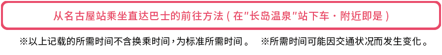 从名古屋站乘坐直达巴士的前往方法（在“长岛温泉”站下车，附近即是）